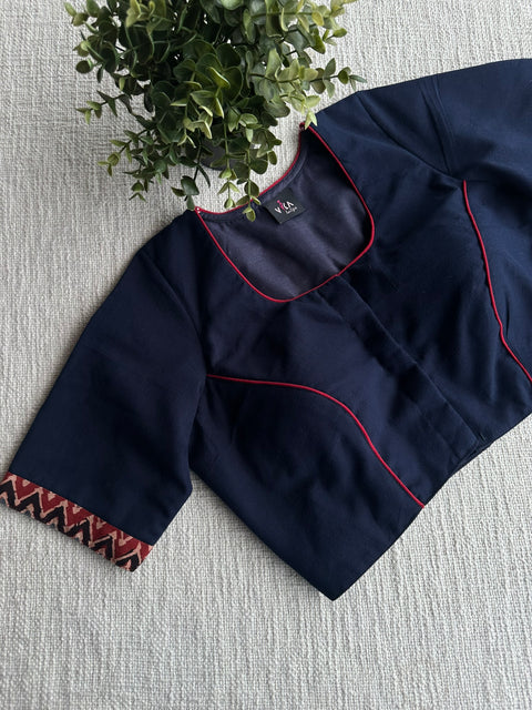 Navy blue Ajrakh patch work blouse