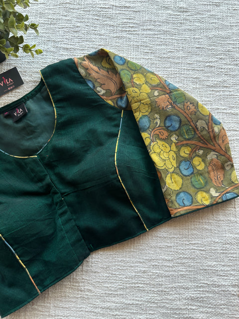 Dark green/ organge kalamkari blouse