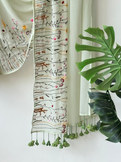 Pista green garden emb georgette saree