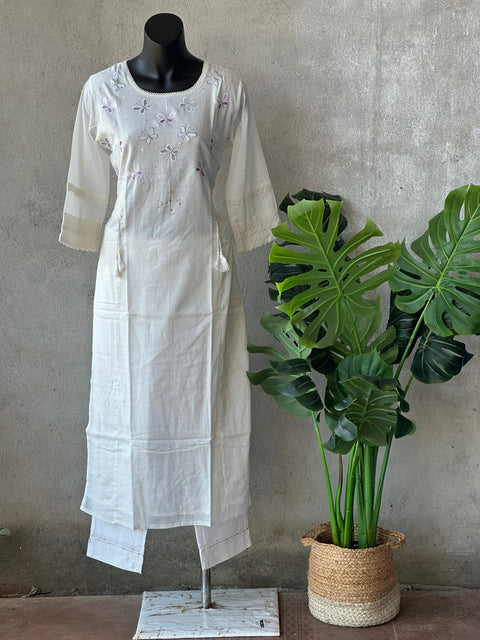 Butterfly Embroidered cotton kurti pant