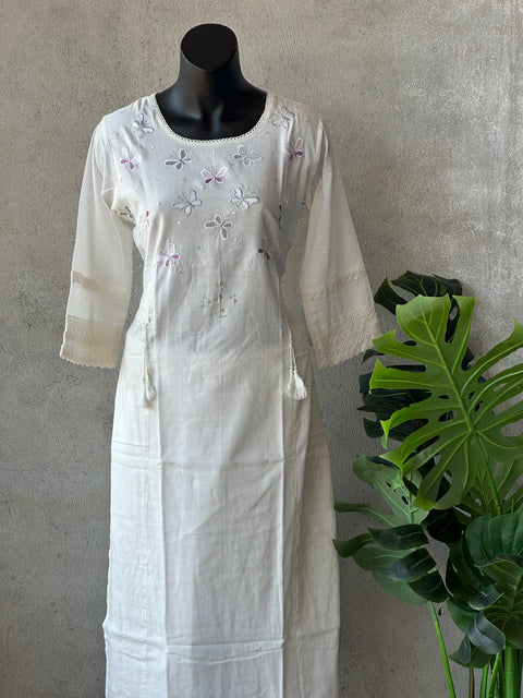 Butterfly Embroidered cotton kurti pant