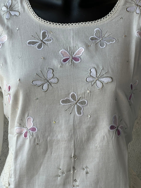 Butterfly Embroidered cotton kurti pant