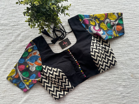 Black Zigzag Kalamkari Blouse