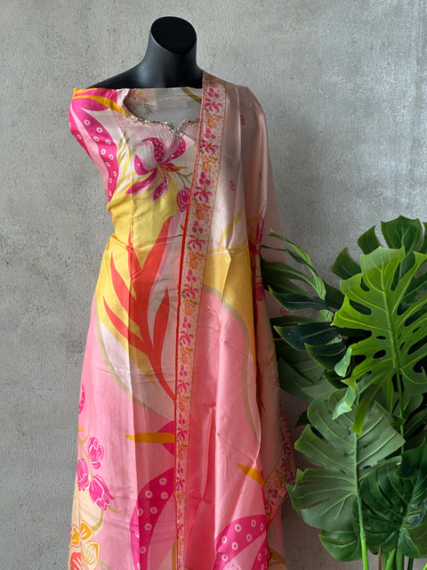 Floral printed satin crepe silk salwar material