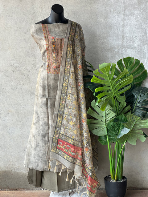 Hand Embroidered Tissue silk salwar material