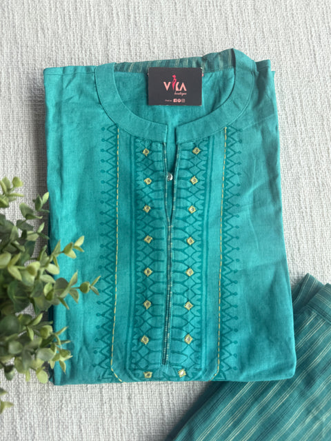 Mandarin collar printed cotton kurta pant