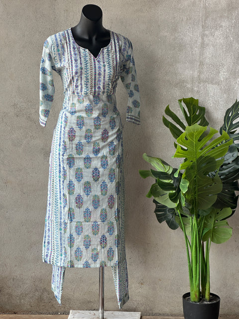 Kantha work printed cotton kurti pant