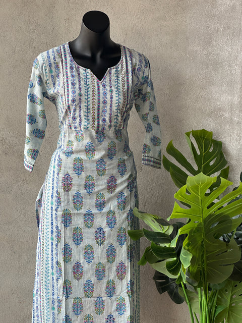 Kantha work printed cotton kurti pant