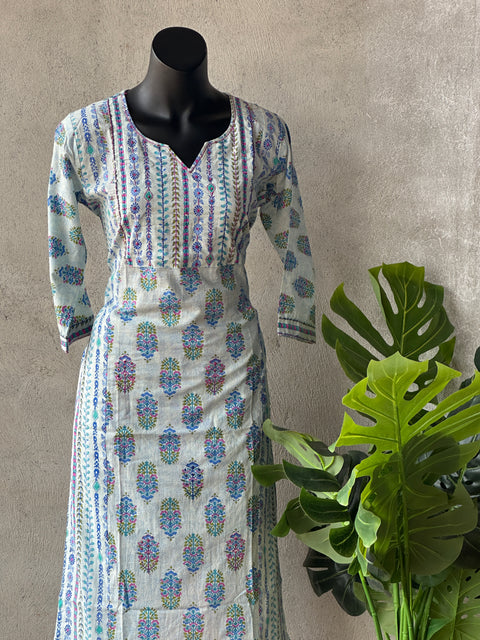 Kantha work printed cotton kurti pant