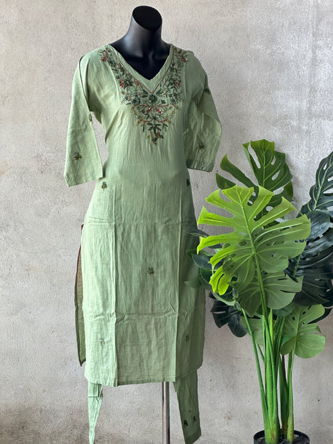 Hand embroidery soft cotton kurti pant