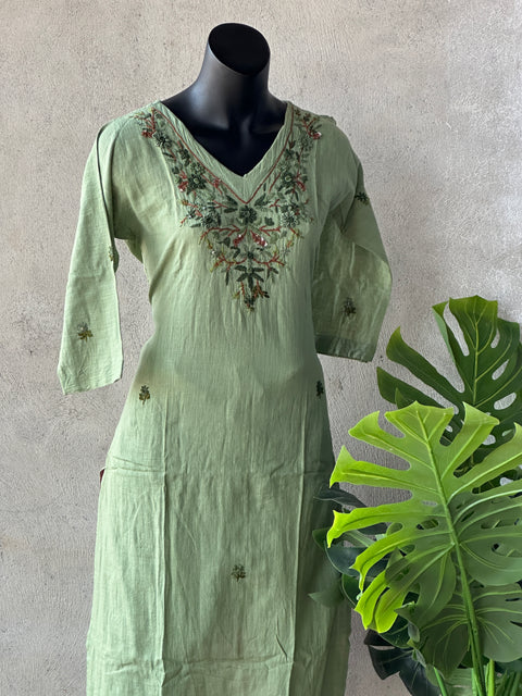 Hand embroidery soft cotton kurti pant