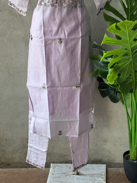 Hand embroidery chanderi kurti pant