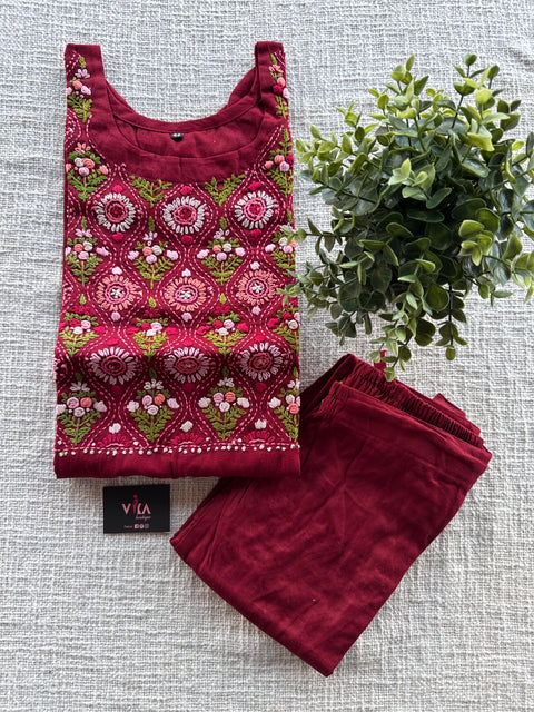 Hand emb pure cotton kurti pant