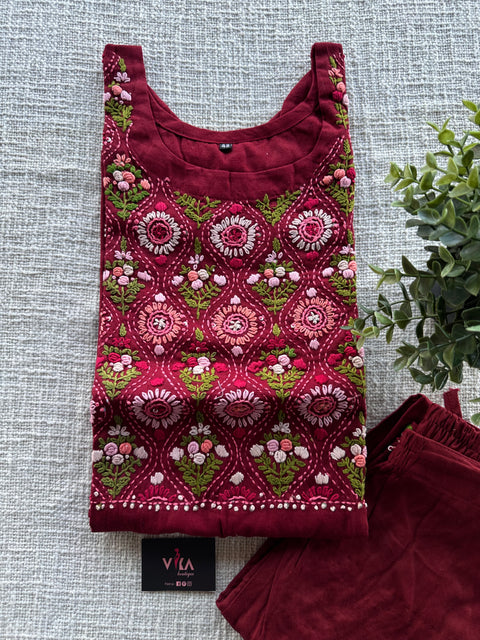 Hand emb pure cotton kurti pant