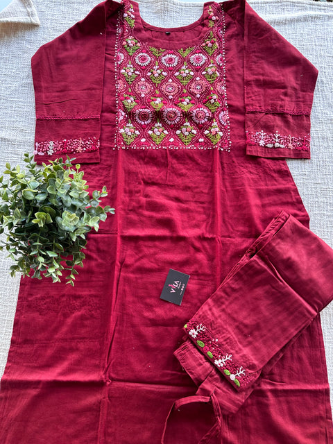 Hand emb pure cotton kurti pant