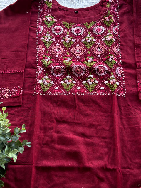 Hand emb pure cotton kurti pant