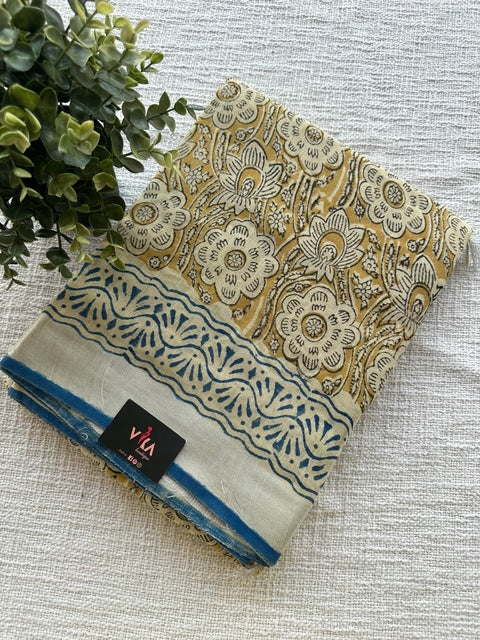 Printed linen cotton saree
