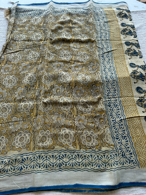 Printed linen cotton saree