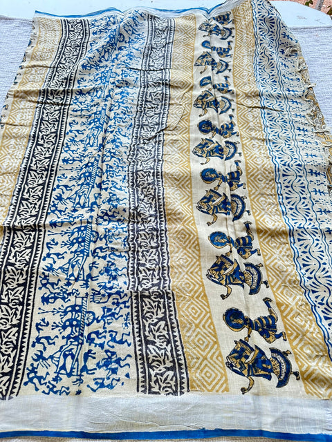 Printed linen cotton saree