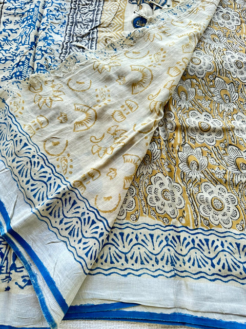 Printed linen cotton saree