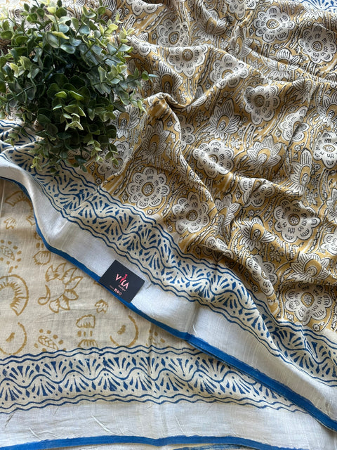 Printed linen cotton saree