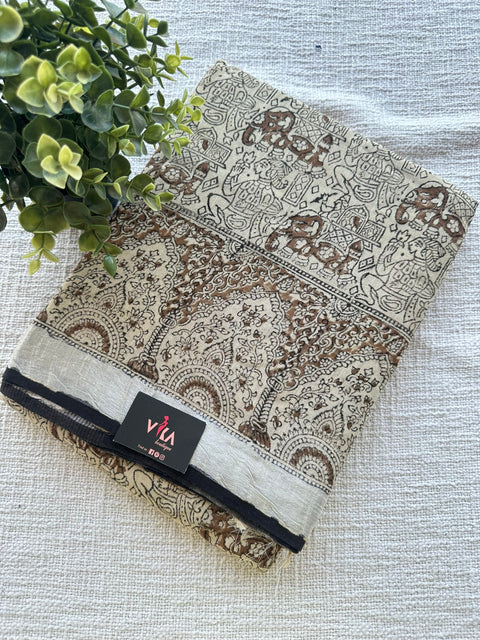 Printed linen cotton saree