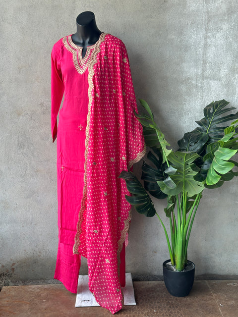 Neck emb partywear muslin suit set