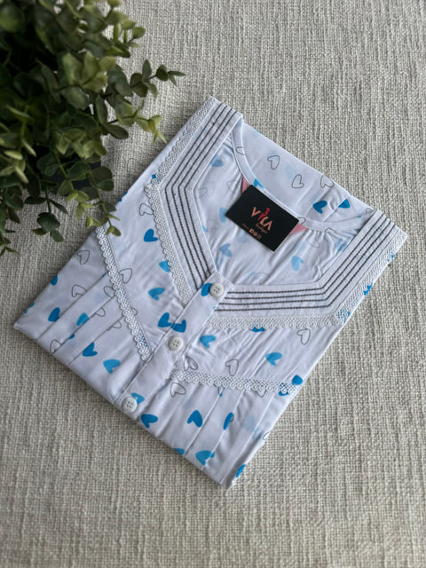 Heart printed poly cotton nighty