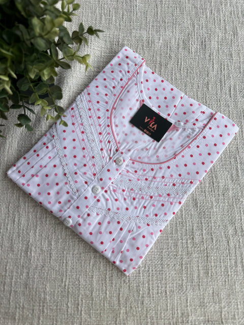 Polka dot printed poly cotton nighty