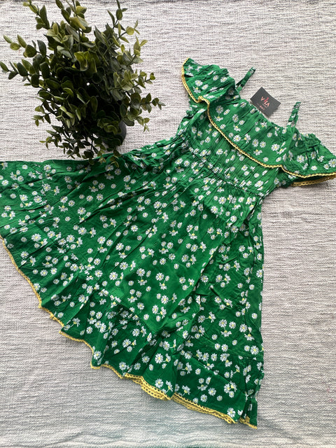 Green Floral printed kids frock