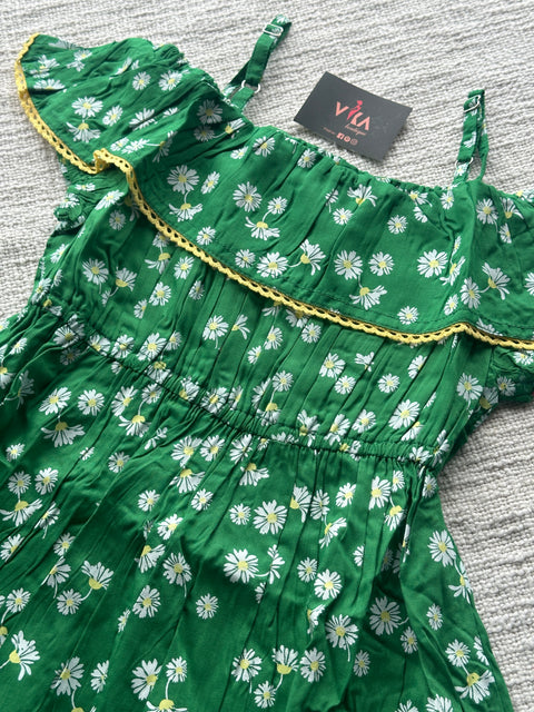 Green Floral printed kids frock