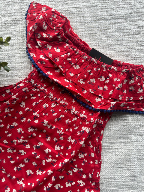 Red Floral printed kids frock