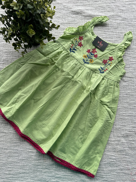 Mint green emb cotton frock