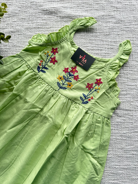 Mint green emb cotton frock