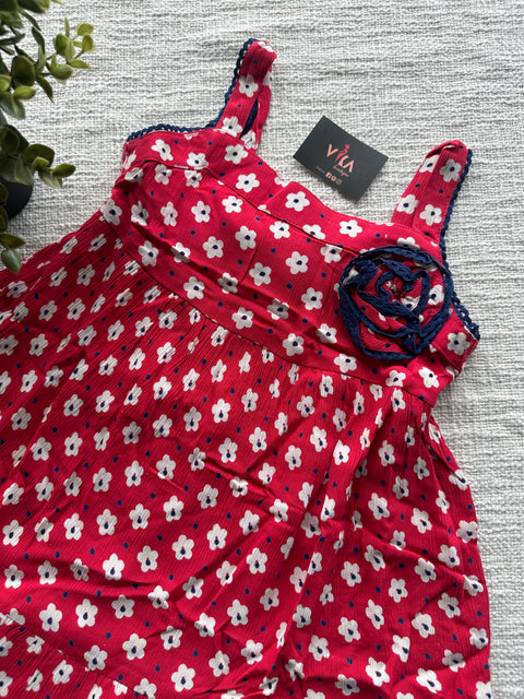Red Floral printed kids frock