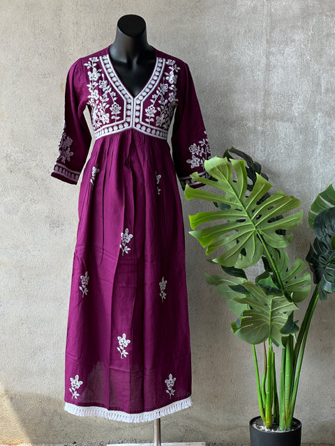 Purple Alia cut emboidery Gown