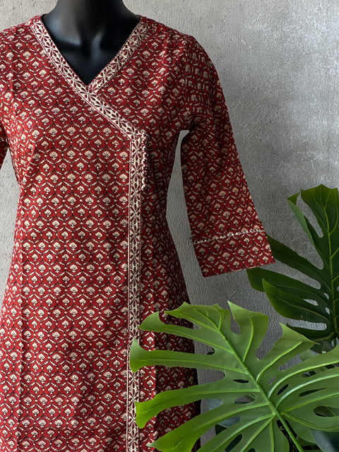 Red printed flex cotton kurti