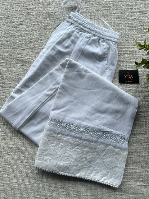 White applique work straight fit cotton pant