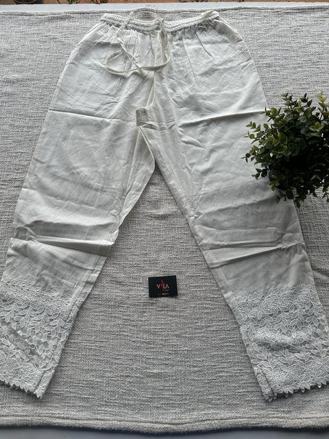 White lace work straight fit cotton pant
