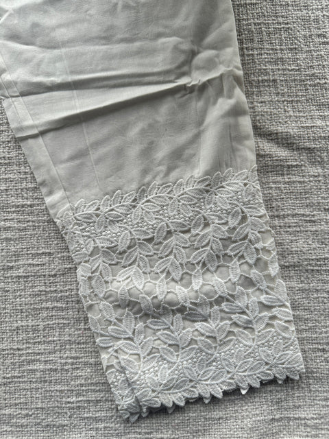 White lace work straight fit cotton pant