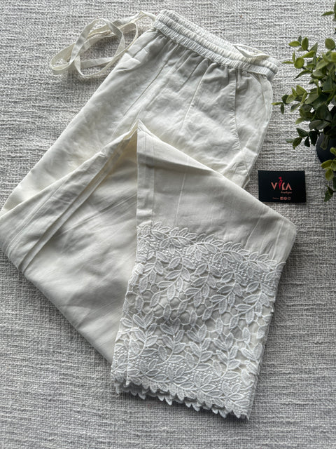 White lace work straight fit cotton pant