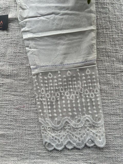 Off white lace work straight fit cotton pant