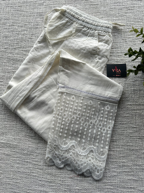 Off white lace work straight fit cotton pant