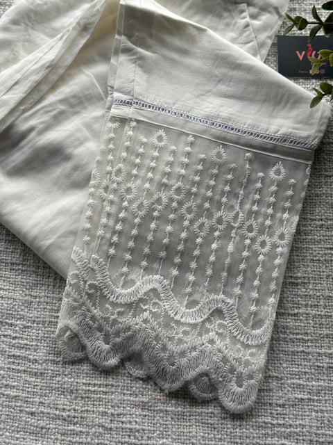 Off white lace work straight fit cotton pant