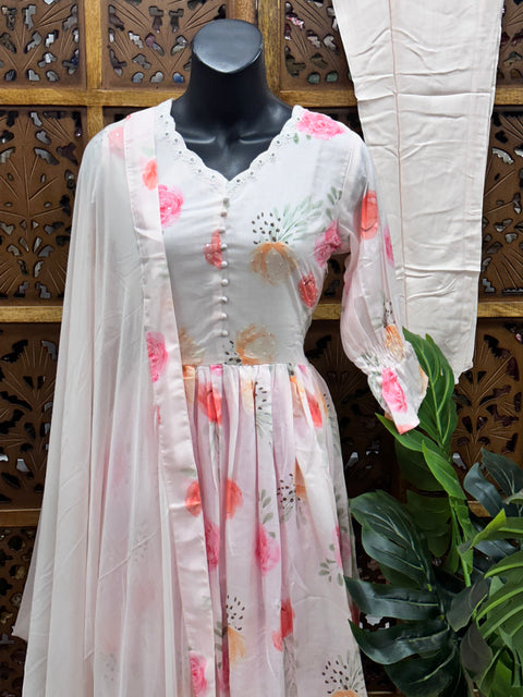 Floral printed maxi gown with dupatta