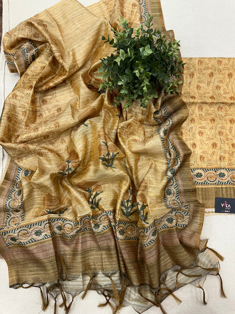 Printed art silk dupatta with Kurti material
