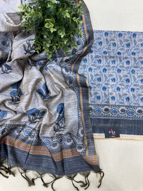 Printed art silk dupatta with Kurti material