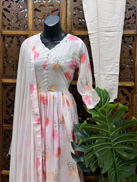 Floral printed maxi gown with dupatta