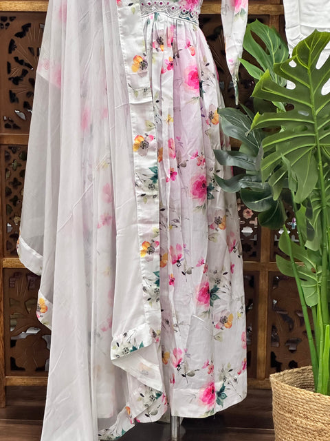 Floral printed maxi gown with dupatta