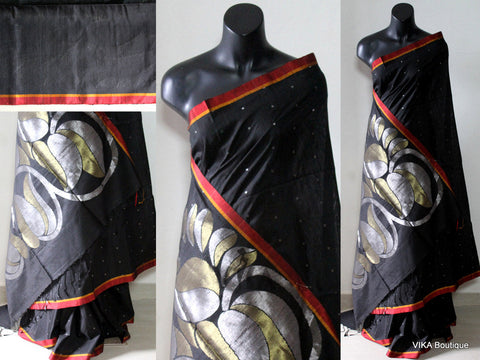 Black soft jute silk saree - VIKA Boutique